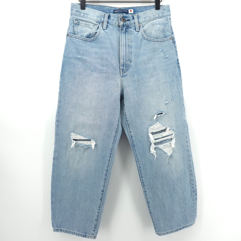 Levis Womens Jeans Japanese Fabric Barrel 27 Light Blue Distressed Wide Leg